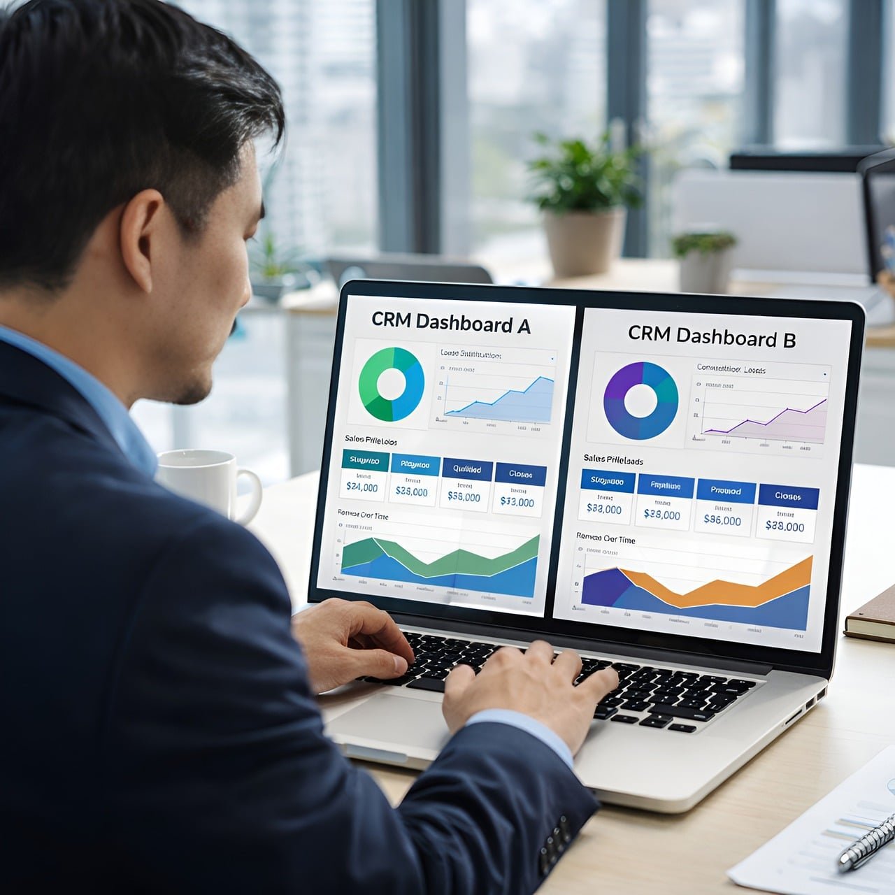Gestores analisando painel de customer data platform em escritório moderno